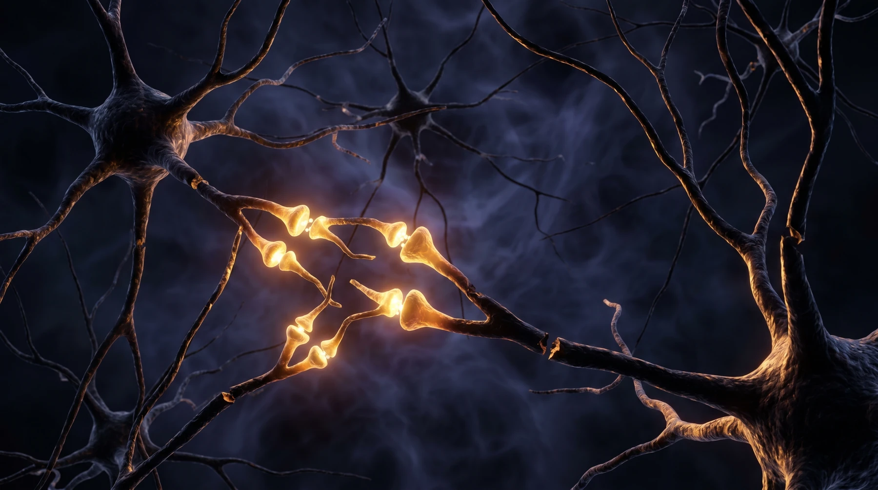 Stylized illustration of synaptic repair — neurons reforming connections during nicotine abstinence